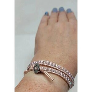 Victoria Emerson Light Pink Leather And Beaded Wrap Bracelet
